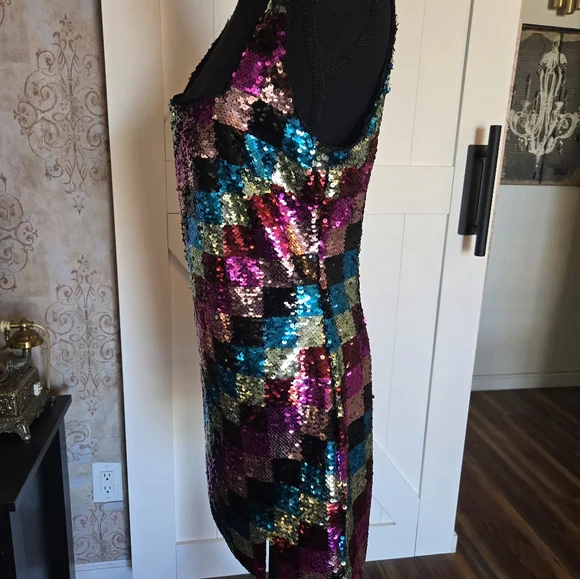 NASTY GAL Sequin Colorful Checkerboard Mini Dress Size 8 - Picture 11 of 14